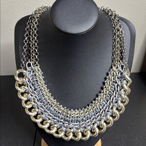 Chico’s Chunky Multi Tone Bib Statement Elegant Silver Gold Chain Necklace